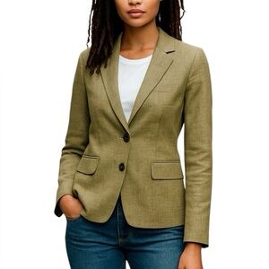 J. Crew Women’s Notched Lapel Gold/Brown Linen Schoolboy Blazer Size: 02